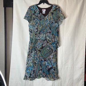 R&k Originals paisley shear chiffon short sleeve dress layered blouse sz 12 NWT